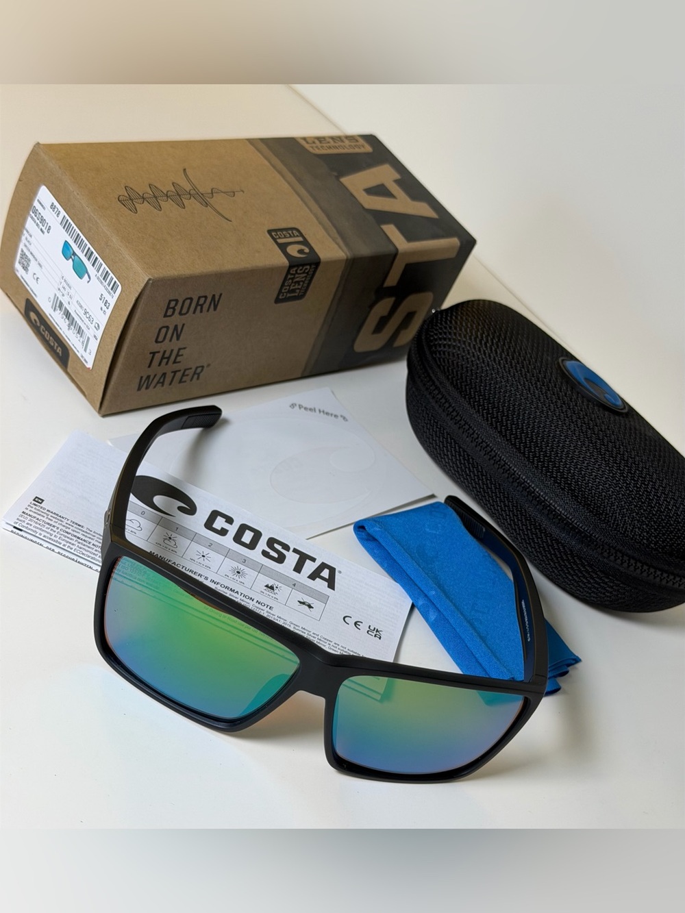 NIB Costa Del Mar Rincon Polarized Sunglasses Black Green Mirror 06S9018 NEW Men